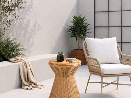 Stool With Lid, Wicker Accent Table, Indoor Outdoor Side Table - Brown White