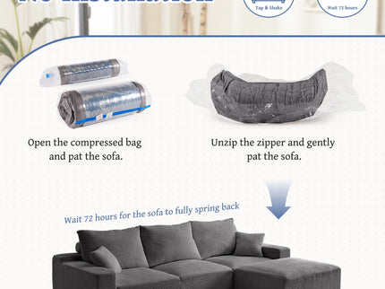 L Shaped Sectional Sofa, Full Compression 3 Seater Cloud Couch With Chaise
