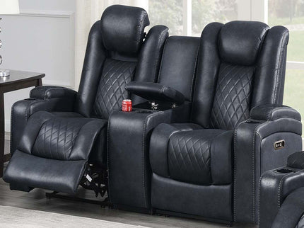 Power Reclining Loveseat With Adjustable Headrest, Storage, Cup Holders - Inky Blue