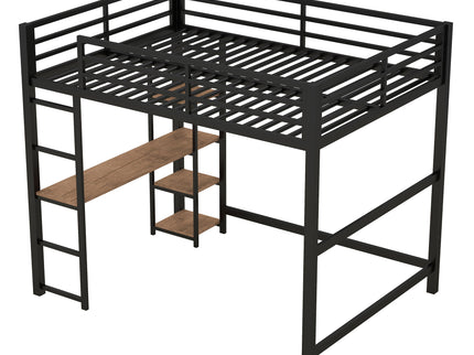 Loft Bed With Built In Desk And Storage Shelves, Full Size - Black