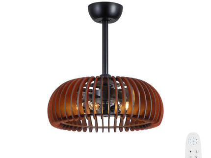 Pumpkin Ceiling Fan, Fandelier With 6 E12 Sockets, Reversible DC Motor, Adjustable Hanging, 6 Speeds Remote Control - Black