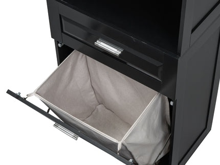 Tall Bathroom Cabinet With Tilt-Out Laundry Basket And Upper Storage