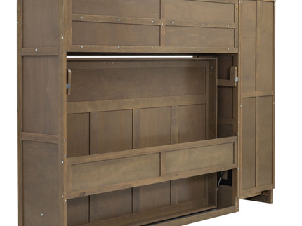 Full Size Murphy Bed With Wardrobe, Drawers, And Open Shelves - Wood