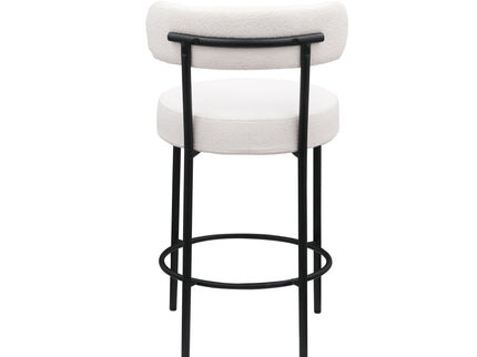 Modern Sherpa Counter Height Stools, Uphsoltered Seat Height Barstools With Brushed Brass Metal Legs Round Low Back Kitchen Stools With Footrest For Dining Room (Set of 2)