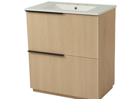 Fluted Bathroom Vanity With Ceramic Sink, Soft Close Slides