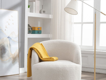 Teddy Fabric Swivel Accent Armchair Barrel Chair With Powder Coating Metal Ring