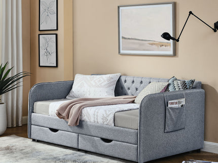 Daybed With Trundle And Storage Drawers, Flat Arms With Pocket