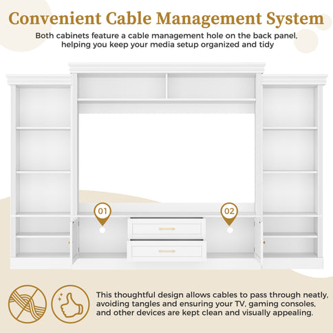Elegant Entertainment Center Wall Unit With Bookshelves