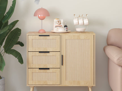 Dresser With Drawers And Adjustable Shelf - Antique Natural / Rattan