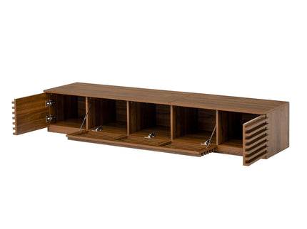 TV Stand For TVs, Entertainment Center With Cable Management And Soft Closing Hinges - Walnut