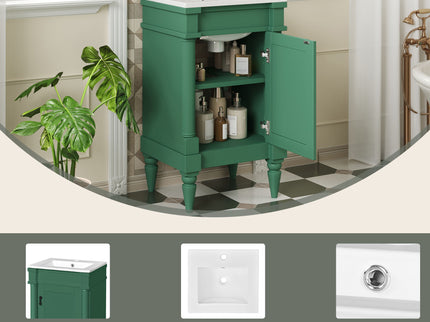 Bathroom Vanity With Sink, Compact Storage Cabinet With Door, Adjustable Shelf, Rectangular Style - Green