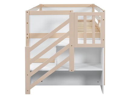 Low Loft Bed With Stair, Drawer, And Shelf