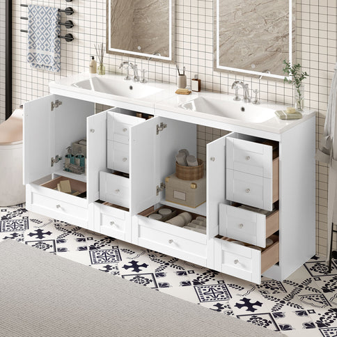 Shaker Free Standing Bathroom Vanity Cabinet & Sink, Soft Close Drawers, Soft Close Doors