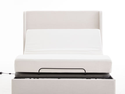 Caron - Queen Size Upholstered Wingback Bed With Adjustable Base Bundle Set - Ivory