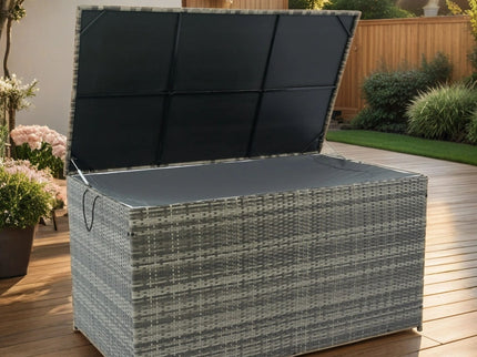 Outdoor Storage Box, Wicker Patio Deck Boxes With Lid, Outdoor Cushion Storage For Kids Toys, Pillows, Towel, Wicker