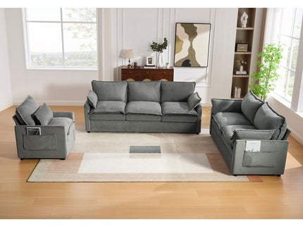 Modern Sofa Set With Double Layer Cushion And Side Storage Pockets