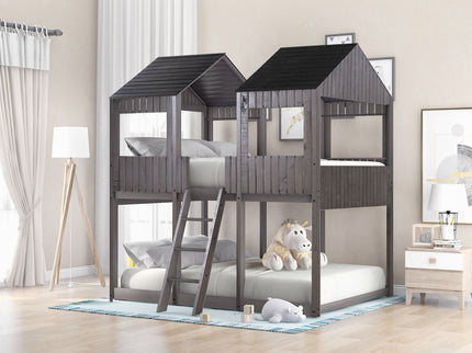 Bunk Bed With Roof, Window, Guardrail, Ladder