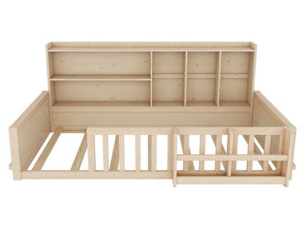 Platform Bed Frame With Guardrail, Storage Shelves & Bookshelf