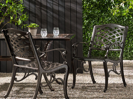 Luminea - Outdoor Aluminum Dining Chair With Scroll Design, Lattice Pattern And Cabriole Legs - Bronze