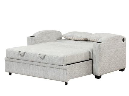Pull Out Loveseat Sofa With Adjsutable Backrest, 2 Pillows, Cup Holders, USB Ports For Living Room