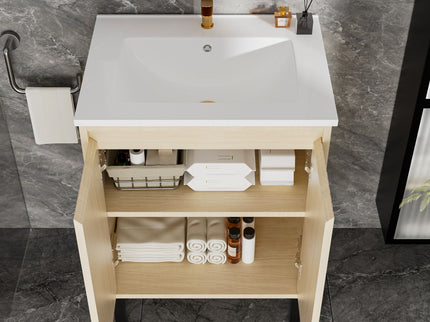 Bathroom Vanity With Ceramic Sink, Floor-Standing Design, Soft-Closing Drawers