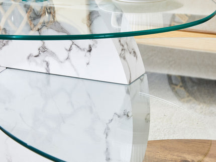 Contemporary Artistic Double Layer Coffee Table, Tempered Glass Top