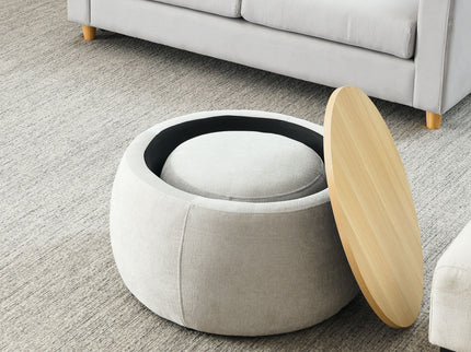 Round Storage Ottoman, 2 In 1 Function, End Table And Ottoman