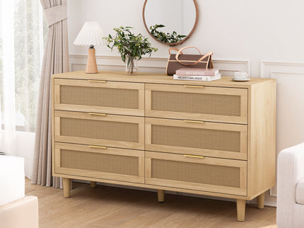 6 Drawer Storage Cabinet With For Bedroom Or Living Room - Natural