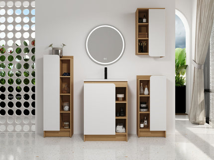 4 Piece Bathroom Vanity Set With Sink, Vanity Combo With Storage Cabinets - Black / Light Oak / White