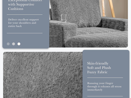 Oversized Chaise Lounge Indoor Rabbit Fur Sofa Bed With Storage Ottoman And Armrests Cup Holders With Deep Seat