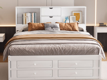 Platform Bed With Storage Headboard And 8 Drawers