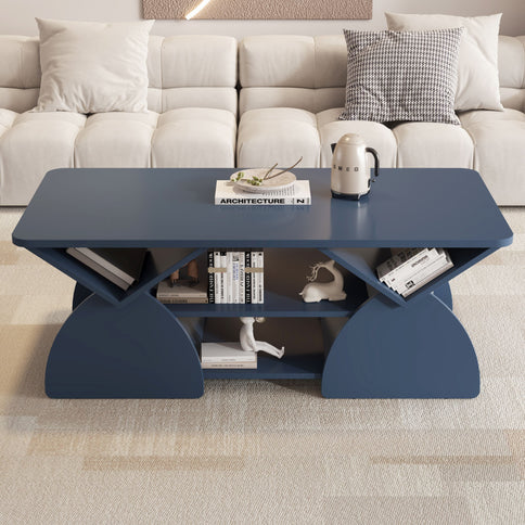 Geometric Engineered Coffee Table With Rounded Corners With Open Shelves