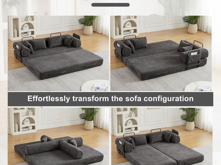Convertible Sleeper Sofa Bed With Cylindrical Pillow