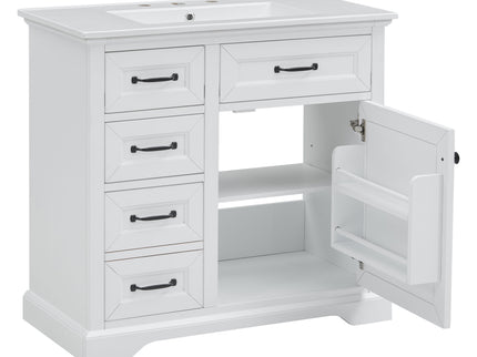 Modern Bathroom Vanity With Sink Top, 4 Drawers And 1 Soft-Close Door