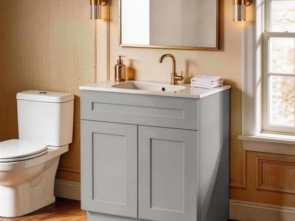 Shaker Base Cabinet With Soft Close Door And Drawer, Space Saving Unit - Gray