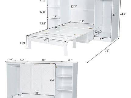 Twin Size Murphy Bed With Bedside Shelves And Wardrobe - White