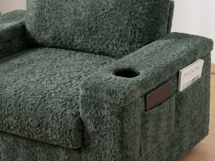 Oversized Chaise Lounge Indoor Rabbit Fur Sofa Bed With Storage Ottoman And Armrests Cup Holders With Deep Seat