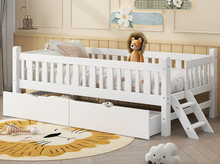 Platform Bed With Guardrail And 2 Drawers
