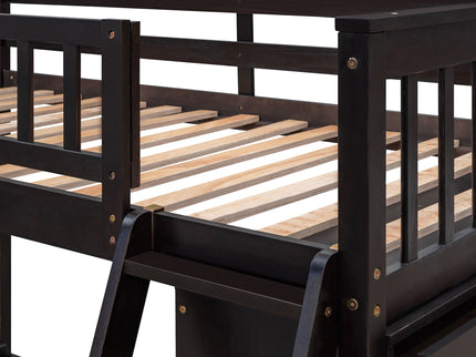 Bunk Bed With 6 Drawers And Flexible Shelves, Bottom Bed With Wheels