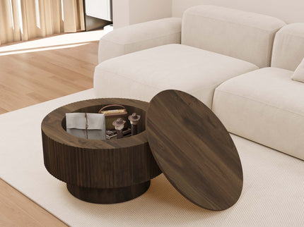 Modern Circular Coffee Table With Stripe Design And Storage Space
