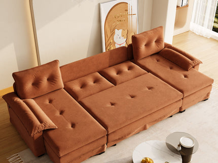 U-Shaped Sleeper Sofa With Pull Out Bed, Removable Armrests & USB Ports For Living Room