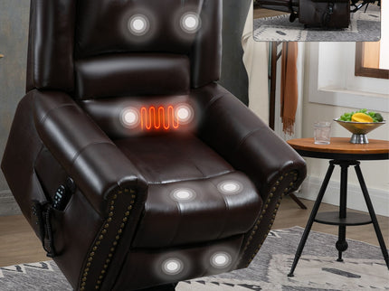 Power Lift Recliner Chair Heat Massage Dual Motor Infinite Position With USB Ports - Antique Brown