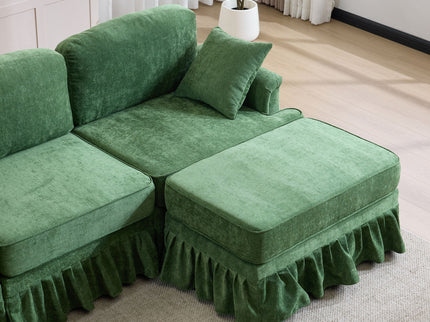 Cloud Sofa With Removable Ruffled Skirt With Ottoman And Flared Arms