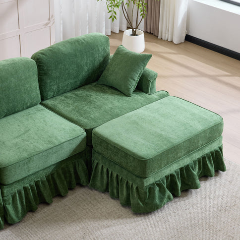 Cloud Sofa With Removable Ruffled Skirt With Ottoman And Flared Arms