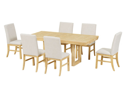 Topmax - 7 Piece Traditional Extendable Dining Table Set With Butterfly Leaf And 6 Upholstered Dining Table Set