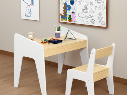 Table Set With 1 Chair, Children Study Table For Ages 2 - 8 - White