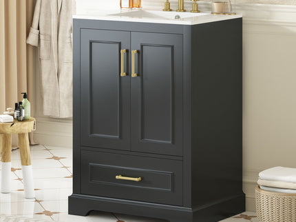 Bathroom Vanity With Sink, 1 Divided Drawer And 2 Soft Close Doors With Double Shelf