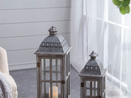 Wooden Candle Lantern Decorative, Hurricane Lantern Holder Decor For Indoor Outdoor, Home Garden Wedding - Gray
