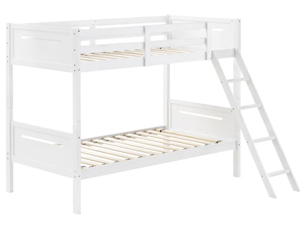 Bunk Bed With Built In Ladder, Safety Guardrails And Angled Access Step