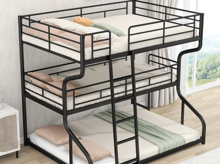 Industrial Triple Bunk Bed With Dual Ladders Frame, Space Saving Design